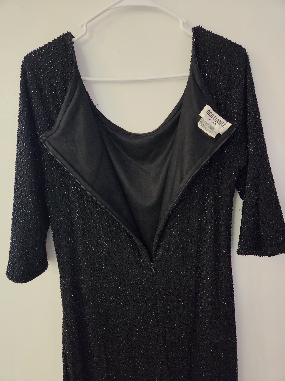 Vintage Brilliante Black Sequin Long-Sleeve Evening Dress